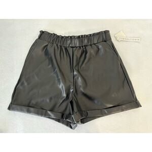 Tinseltown Paperbag Shorts Faux Leather High Waist Black Womens Size Medium (f1)